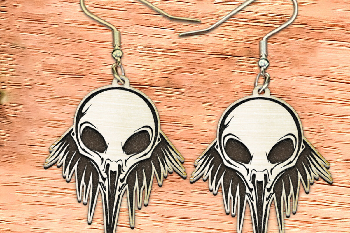 Σετ των 3 Intra απο ξύλο plywood 3mm-4mm πάχος – Σκουλαρίκια Scull Cut Laser. Halloween. Δίασταση  5x5 cm INTRAFABR-122535516