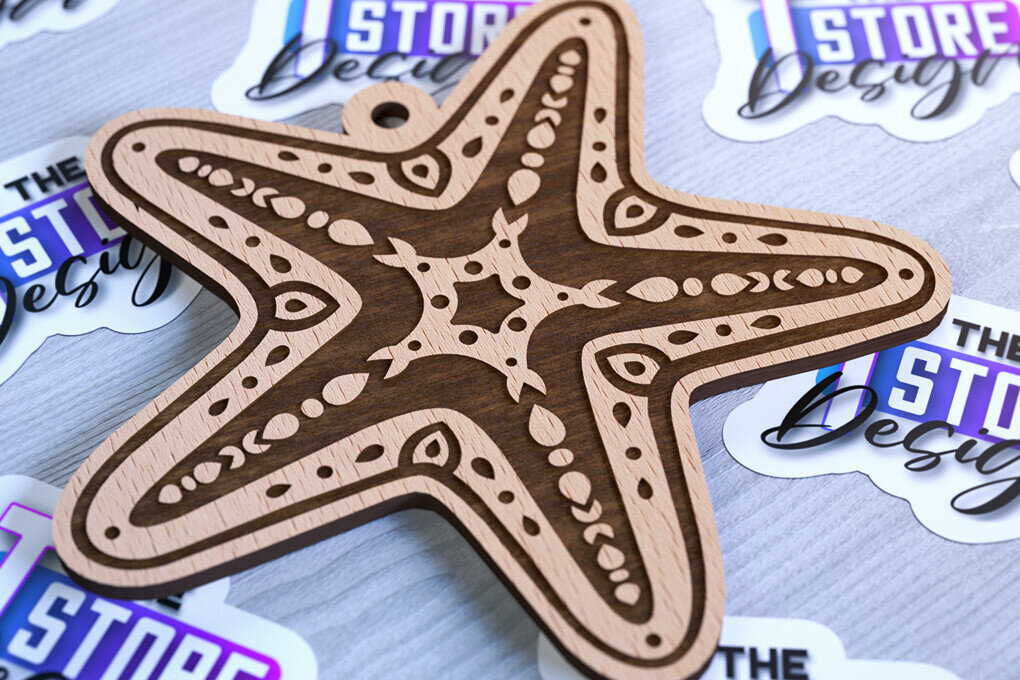 Σετ των 2 Intra απο ξύλο plywood 3mm-4mm πάχος – Στολίδια με θαλάσσια ζώα | Ωκεανός Δίασταση  20x20 cm INTRAFABR-93334805