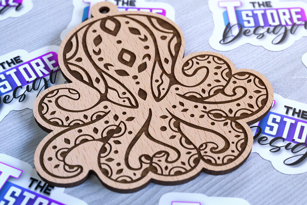 Σετ των 2 Intra απο ξύλο plywood 3mm-4mm πάχος – Στολίδια με θαλάσσια ζώα | Ωκεανός Δίασταση  20x20 cm INTRAFABR-93334827