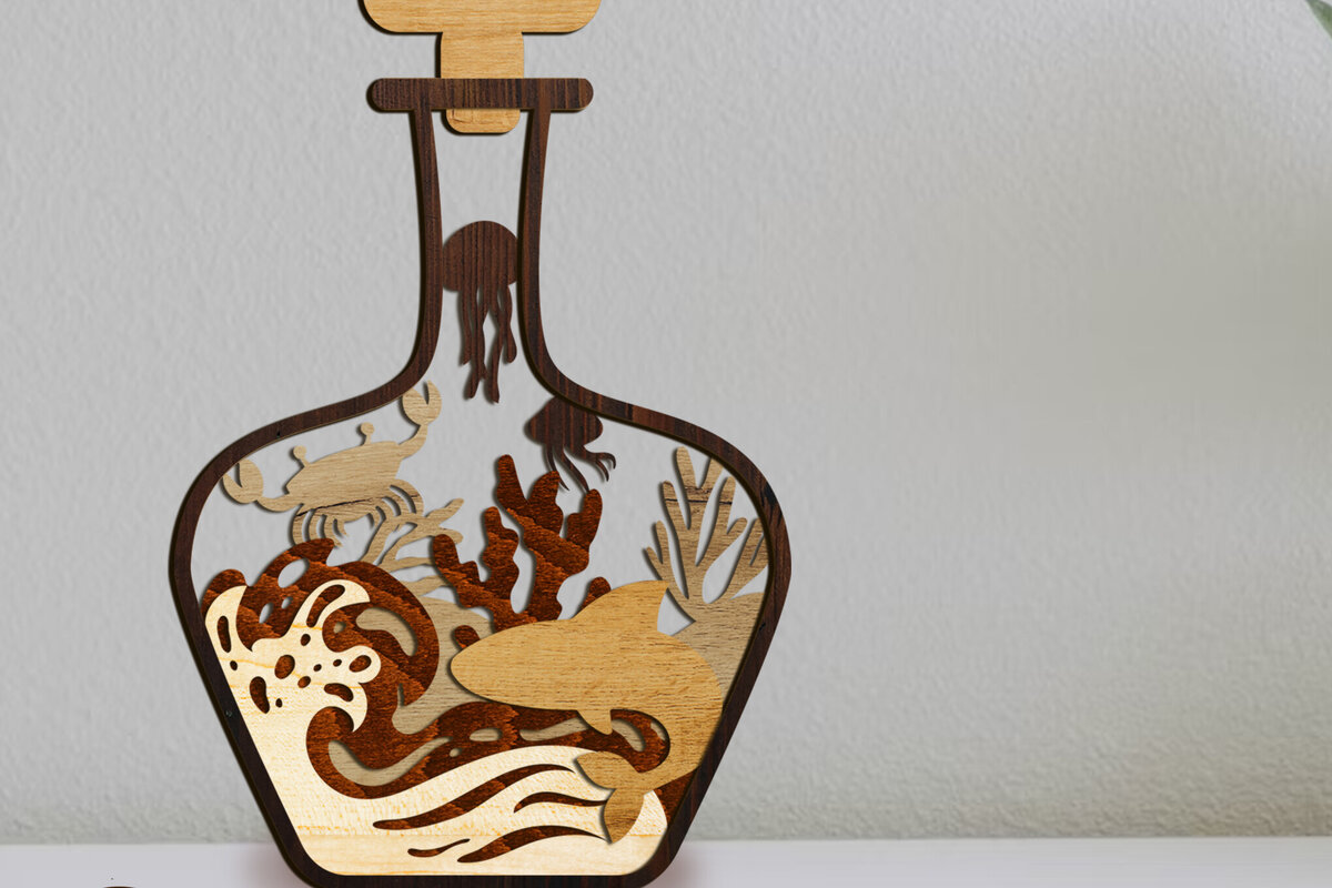 Σετ των 2 Intra απο ξύλο plywood 3mm-4mm πάχος – Πρότυπο διακόσμησης σπιτιού μπουκάλι θάλασσας Δίασταση  20x20 cm INTRAFABR-107390238