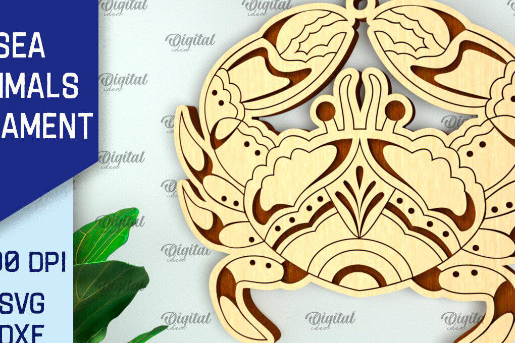 Σετ των 2 Intra απο ξύλο plywood 3mm-4mm πάχος – στολίδι με θαλάσσιο καβούρι Δίασταση  20x20 cm INTRAFABR-99132697