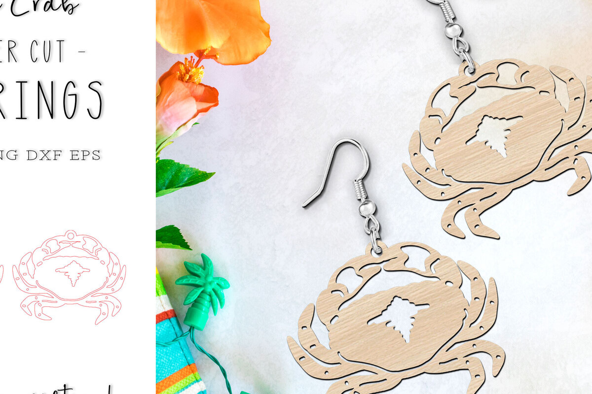 Σετ των 3 Intra απο ξύλο plywood 3mm-4mm πάχος – Sea Crab Summer σκουλαρίκια Δίασταση  5x5 cm INTRAFABR-120025105