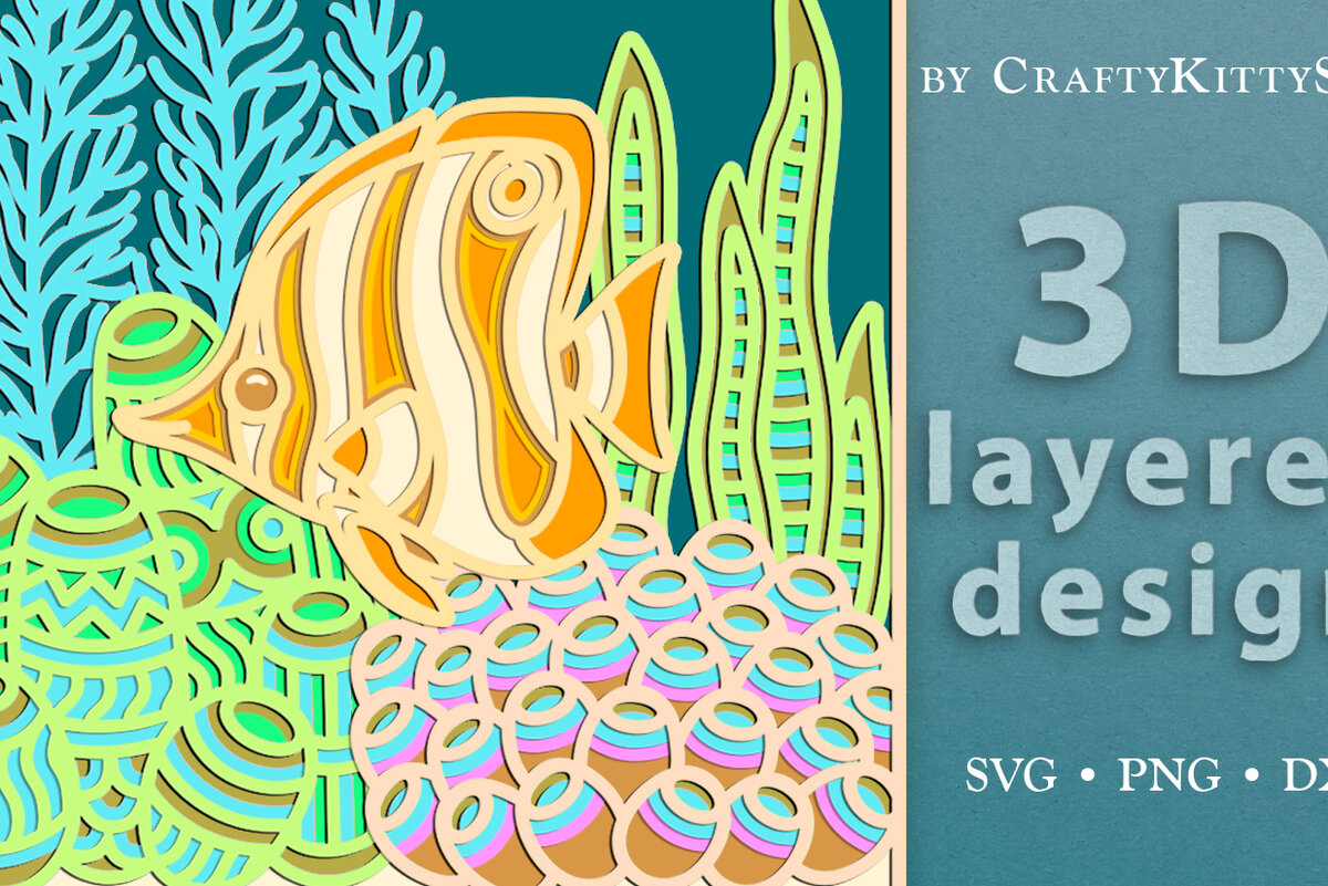 Σετ των 2 Intra απο ξύλο plywood 3mm-4mm πάχος – Πρότυπο κουτιού σκιών 3D με στρώσεις θαλάσσιων ψαριών Δίασταση  20x20 cm INTRAFABR-37497305