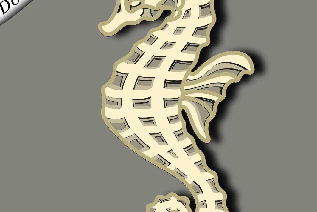 Σετ των 2 Intra απο ξύλο plywood 3mm-4mm πάχος – Sea Horse Multilayer/3d Layered Δίασταση  20x20 cm INTRAFABR-67067661