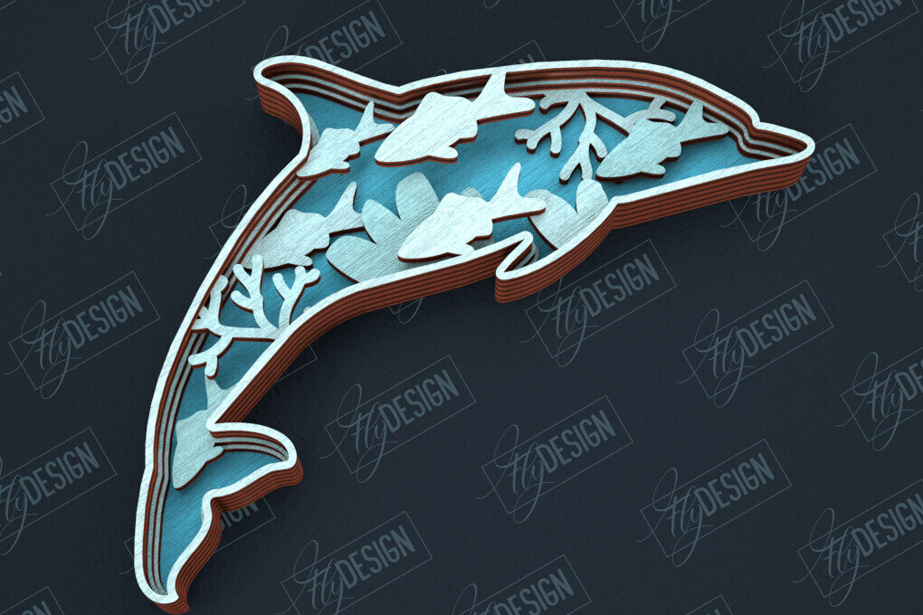 Σετ των 2 Intra απο ξύλο plywood 3mm-4mm πάχος – Sea Layered Dolphin | 3D σχήμα ξύλου| CNC Δίασταση  20x20 cm INTRAFABR-100935997