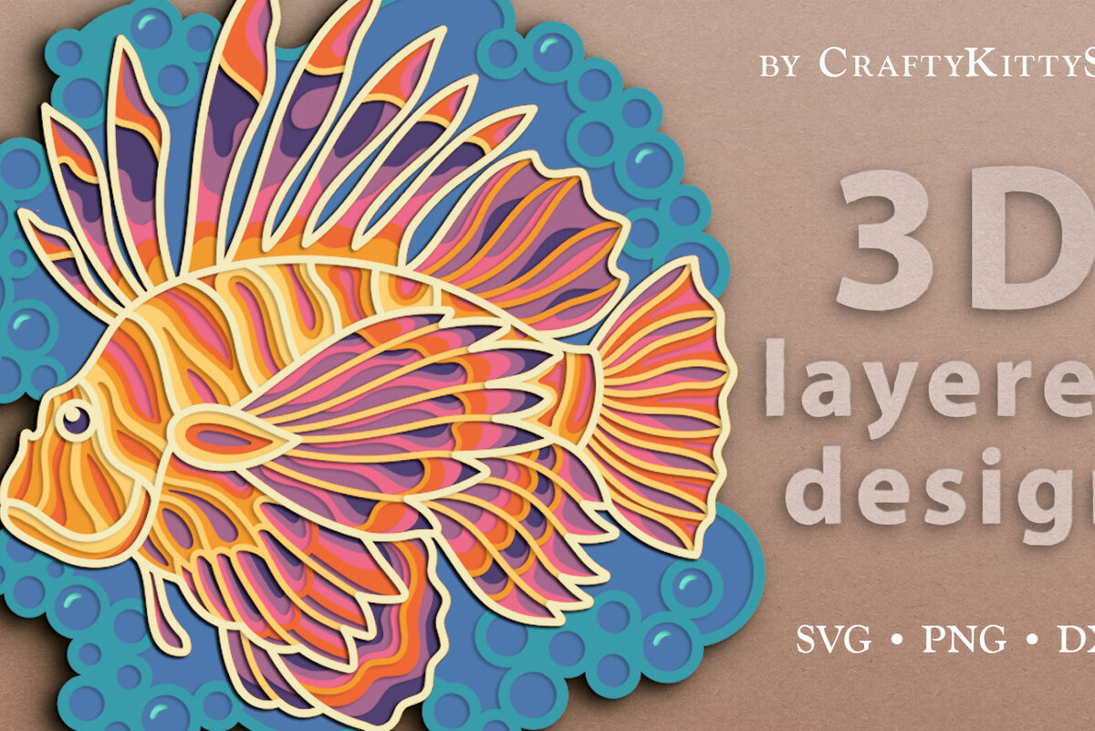 Σετ των 2 Intra απο ξύλο plywood 3mm-4mm πάχος – Sea Lionfish 3D Layered Δίασταση  20x20 cm INTRAFABR-63303111