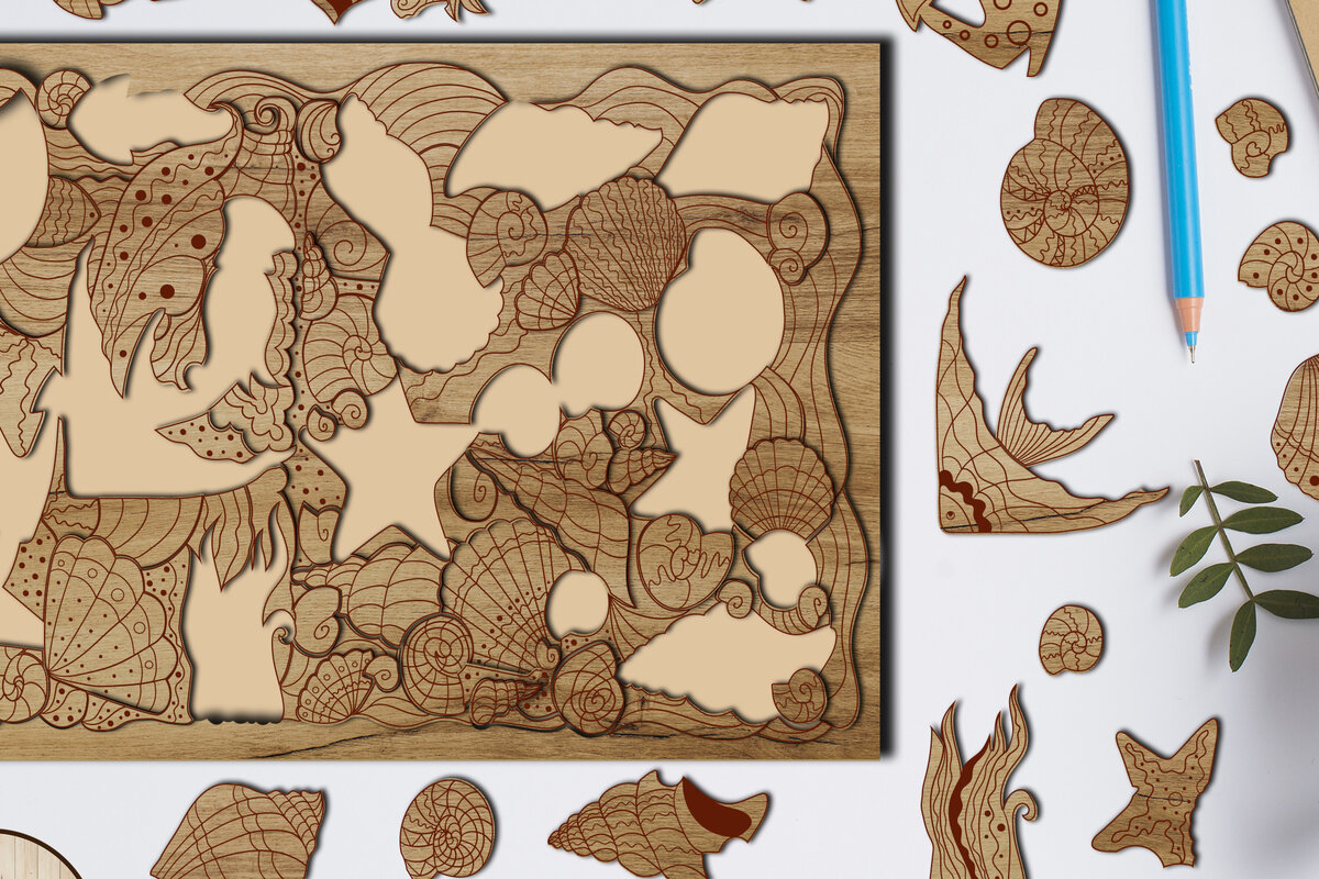 Σετ των 2 Intra απο ξύλο plywood 3mm-4mm πάχος – Πρότυπο κοπής ζωγραφικής SEA PUZZLE για παιδιά Δίασταση  20x20 cm INTRAFABR-25158575