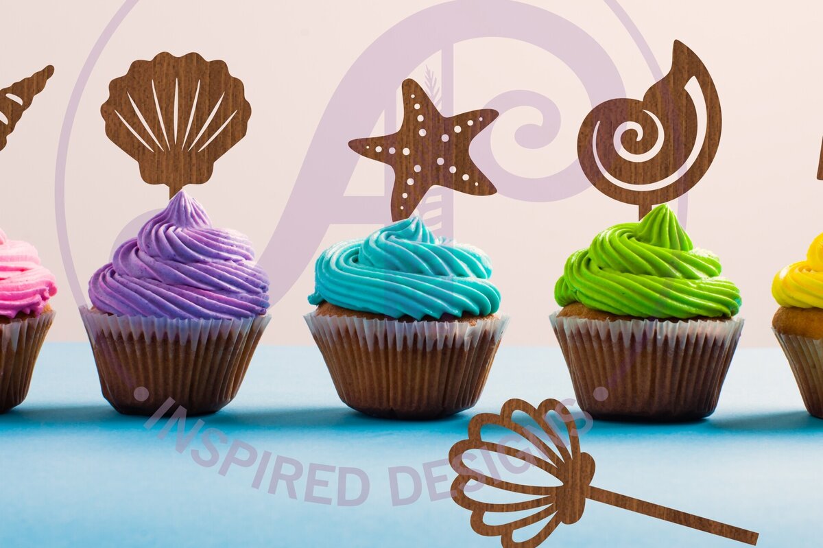 Σετ των 2 Intra απο ξύλο plywood 3mm-4mm πάχος – Sea Shell Cupcake Toppers, 6 σχέδια Δίασταση  20x20 cm INTRAFABR-87209045