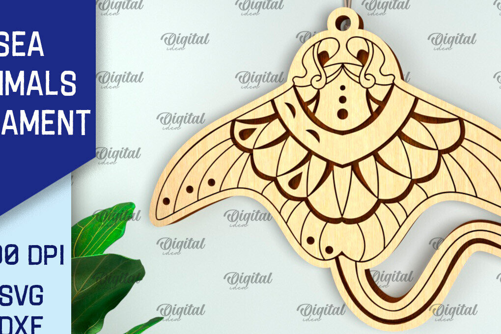 Σετ των 2 Intra απο ξύλο plywood 3mm-4mm πάχος – Sea Stingray Στολίδι με λέιζερ Δίασταση  20x20 cm INTRAFABR-99132418