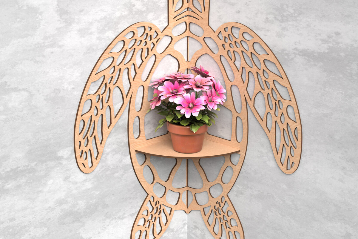 Σετ των 2 Intra απο ξύλο plywood 3mm-4mm πάχος – γωνιακό ράφι θαλάσσιας χελώνας Δίασταση  20x20 cm INTRAFABR-119036131