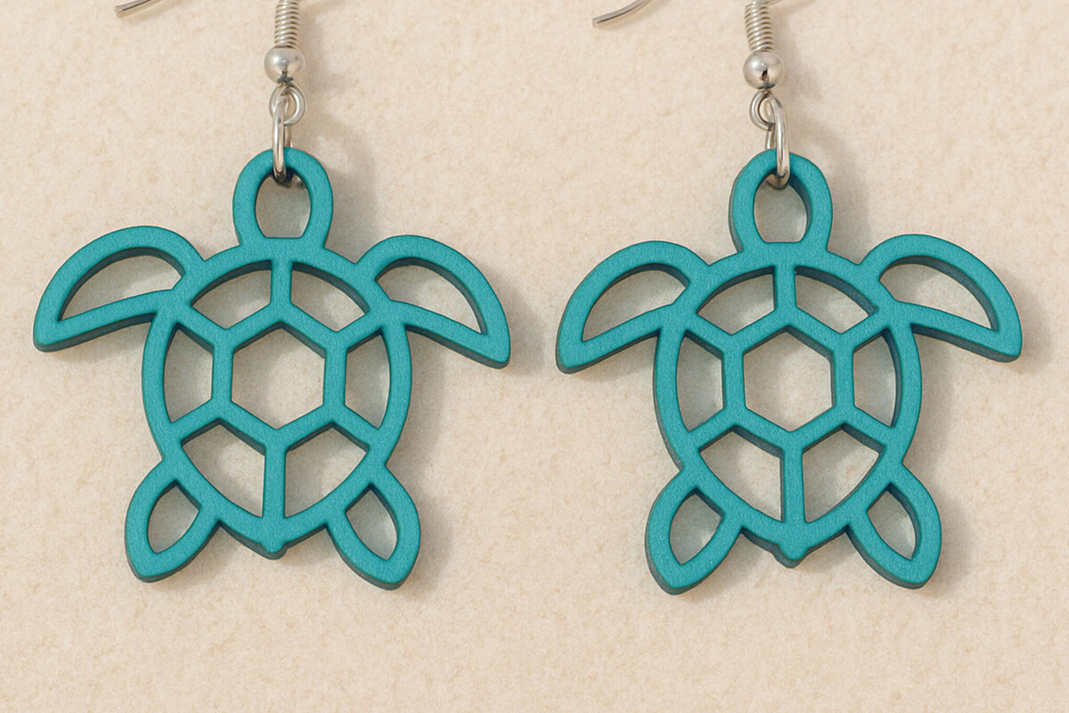 Σετ των 3 Intra απο ξύλο plywood 3mm-4mm πάχος – Σκουλαρίκια Sea Turtle Δίασταση  5x5 cm INTRAFABR-120914646