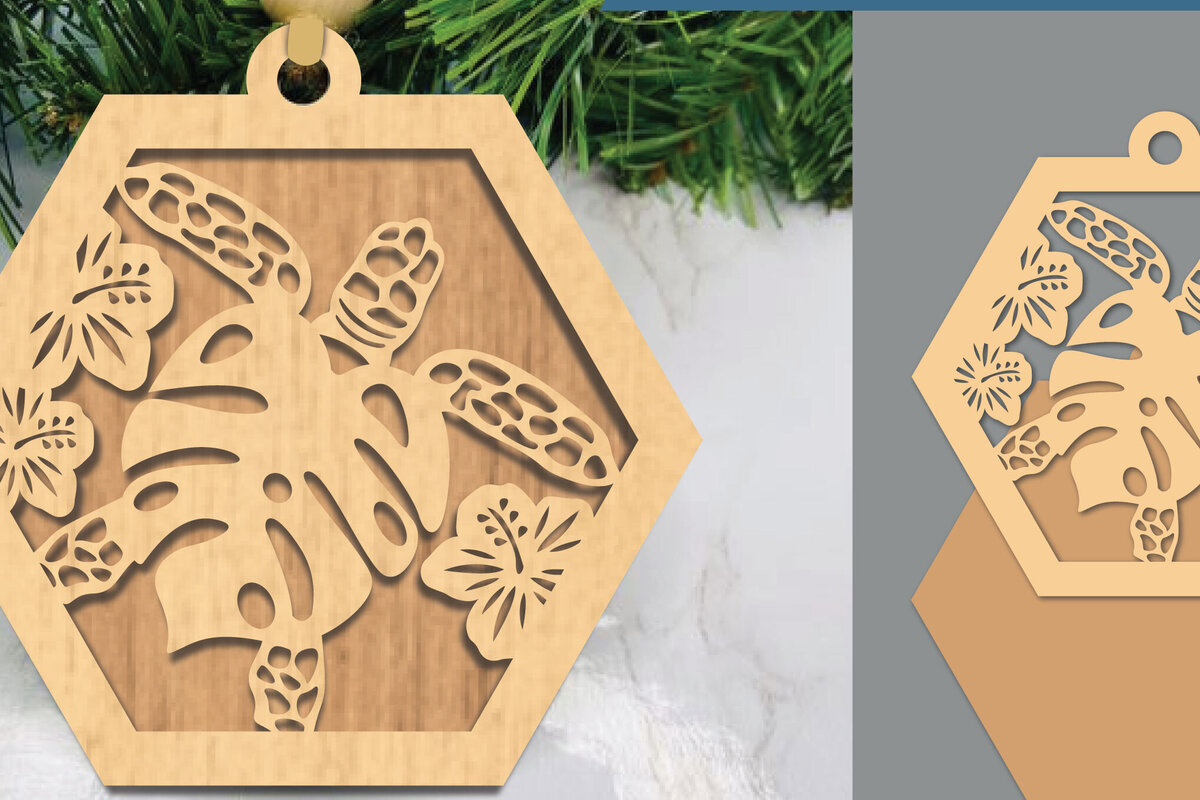 Σετ των 2 Intra απο ξύλο plywood 3mm-4mm πάχος – Στολίδι κοπής με λέιζερ θαλάσσιας χελώνας Δίασταση  20x20 cm INTRAFABR-105419575