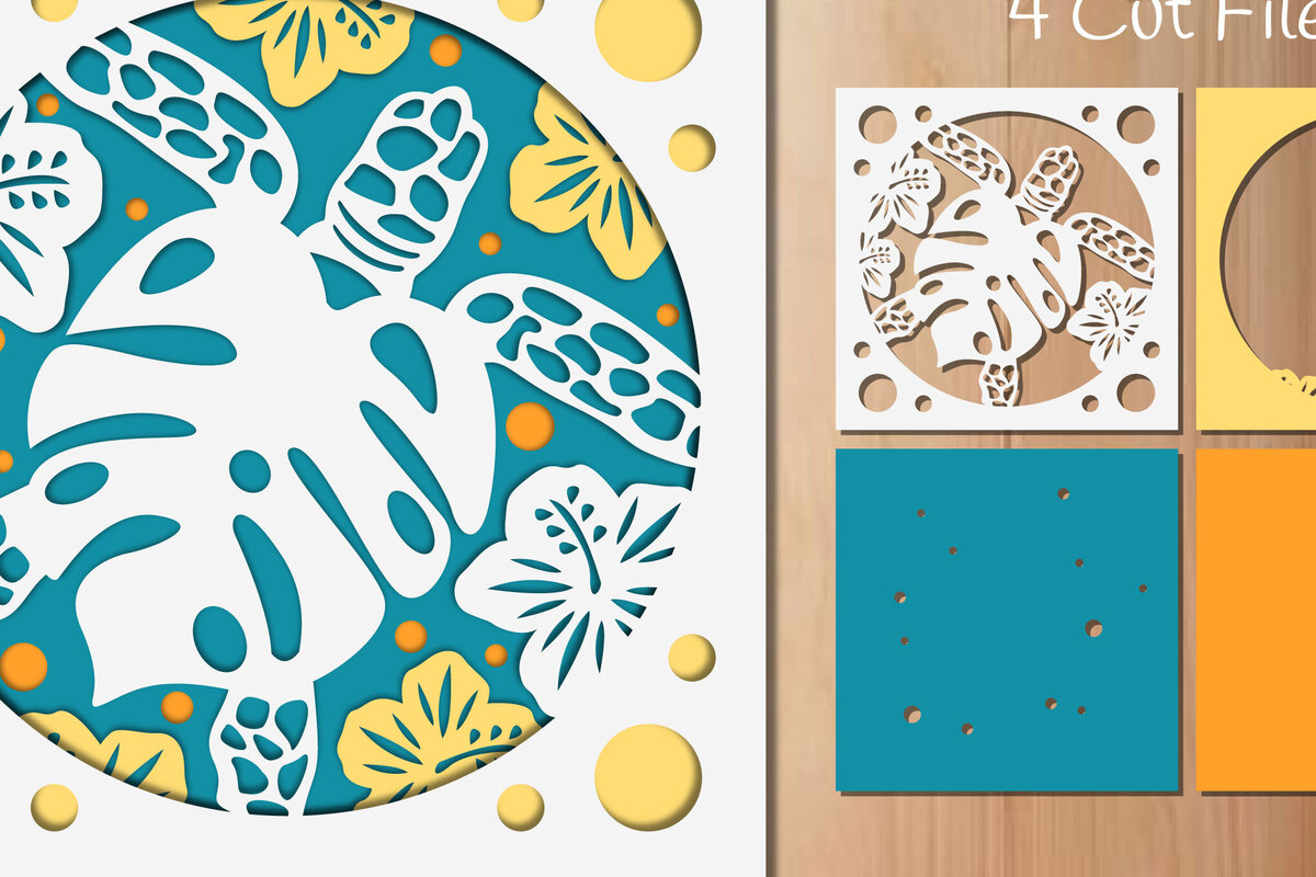 Σετ των 2 Intra απο ξύλο plywood 3mm-4mm πάχος – Χαρτόκοψη με στρώσεις Sea Turtle Δίασταση  20x20 cm INTRAFABR-85899149