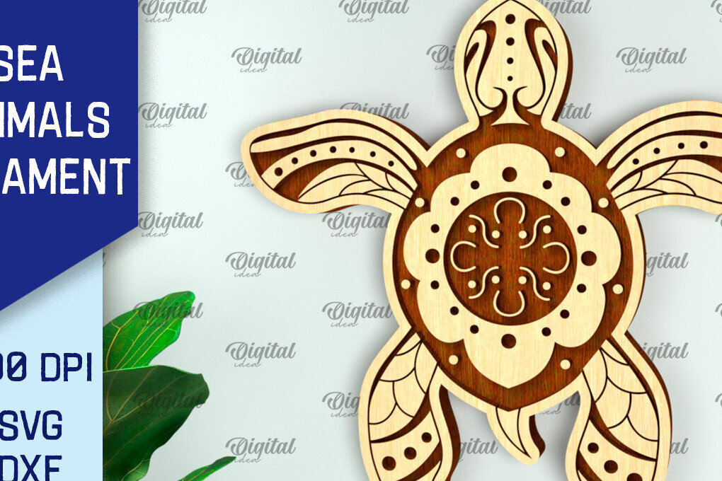 Σετ των 2 Intra απο ξύλο plywood 3mm-4mm πάχος – στολίδι θαλάσσιας χελώνας Δίασταση  20x20 cm INTRAFABR-99132384