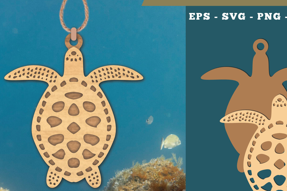 Σετ των 2 Intra απο ξύλο plywood 3mm-4mm πάχος – Στολίδι με θαλάσσια χελώνα Δίασταση  20x20 cm INTRAFABR-112012793