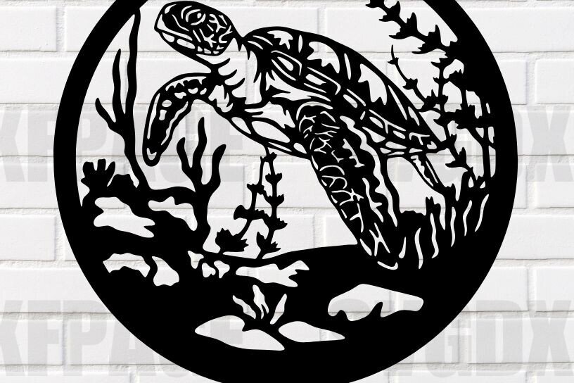 Σετ των 2 Intra απο ξύλο plywood 3mm-4mm πάχος – Αρχείο κοπής με λέιζερ Sign Sea Turtle Δίασταση  40x30 cm INTRAFABR-115349428