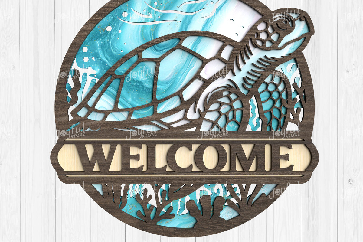 Σετ των 2 Intra απο ξύλο plywood 3mm-4mm πάχος – SVG καλωσορίσματος θαλάσσιας χελώνας Δίασταση  20x20 cm INTRAFABR-123114525