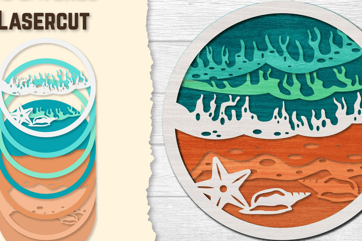 Σετ των 2 Intra απο ξύλο plywood 3mm-4mm πάχος – Sea Wave 3D Lasered Lasercut Δίασταση  20x20 cm INTRAFABR-122011161