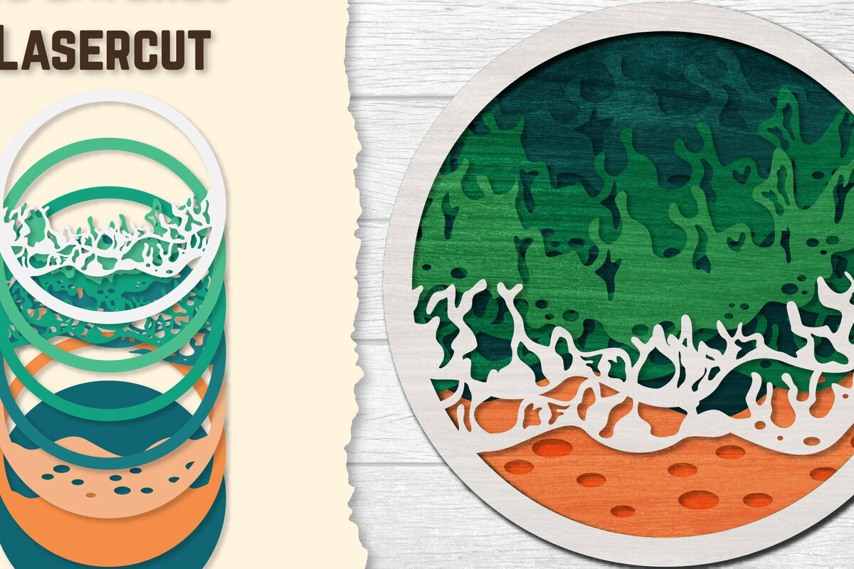 Σετ των 2 Intra απο ξύλο plywood 3mm-4mm πάχος – Sea Wave 3D Lasered Lasercut Δίασταση  20x20 cm INTRAFABR-122011244