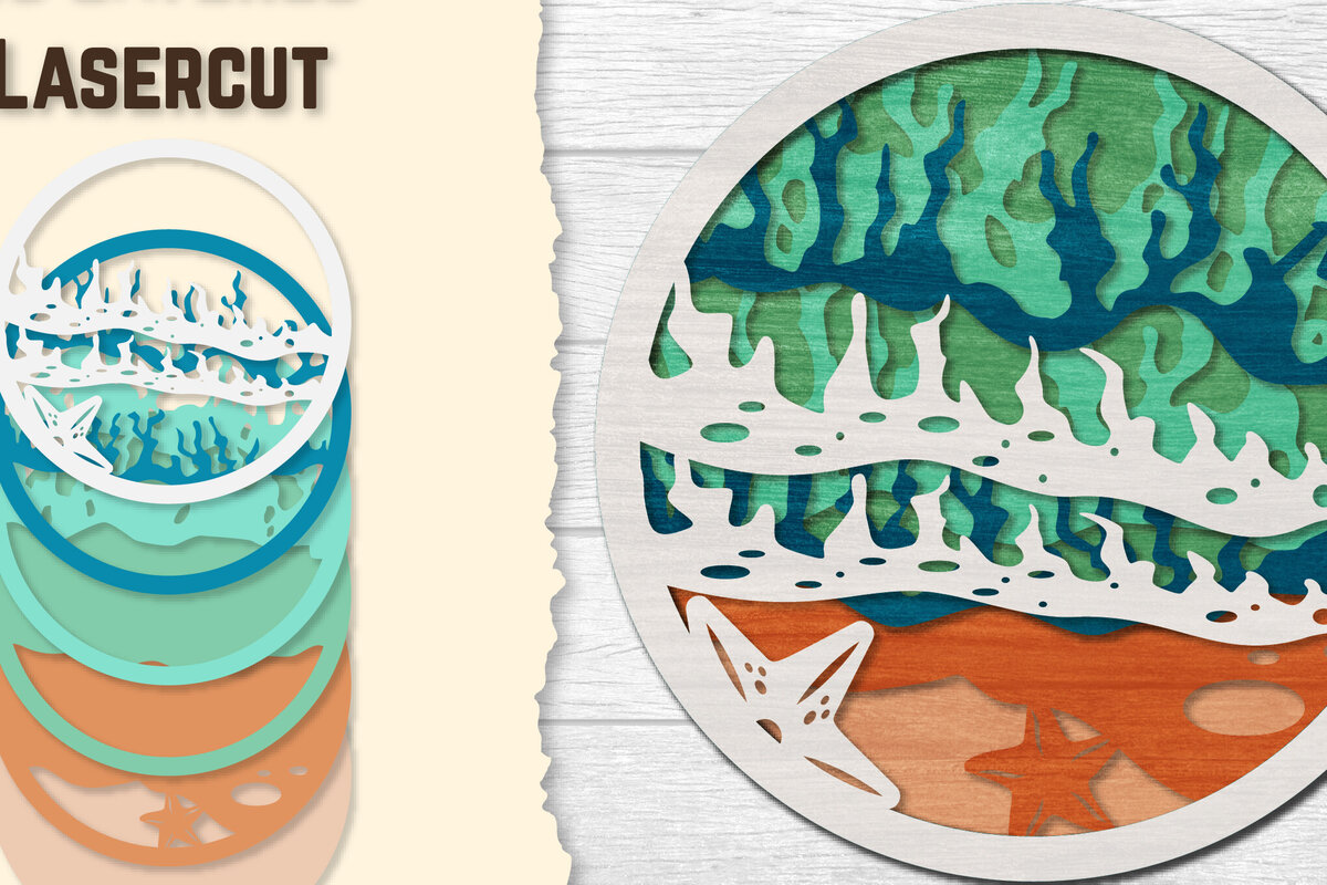 Σετ των 2 Intra απο ξύλο plywood 3mm-4mm πάχος – Sea Wave 3D Lasered Lasercut Δίασταση  20x20 cm INTRAFABR-122011309