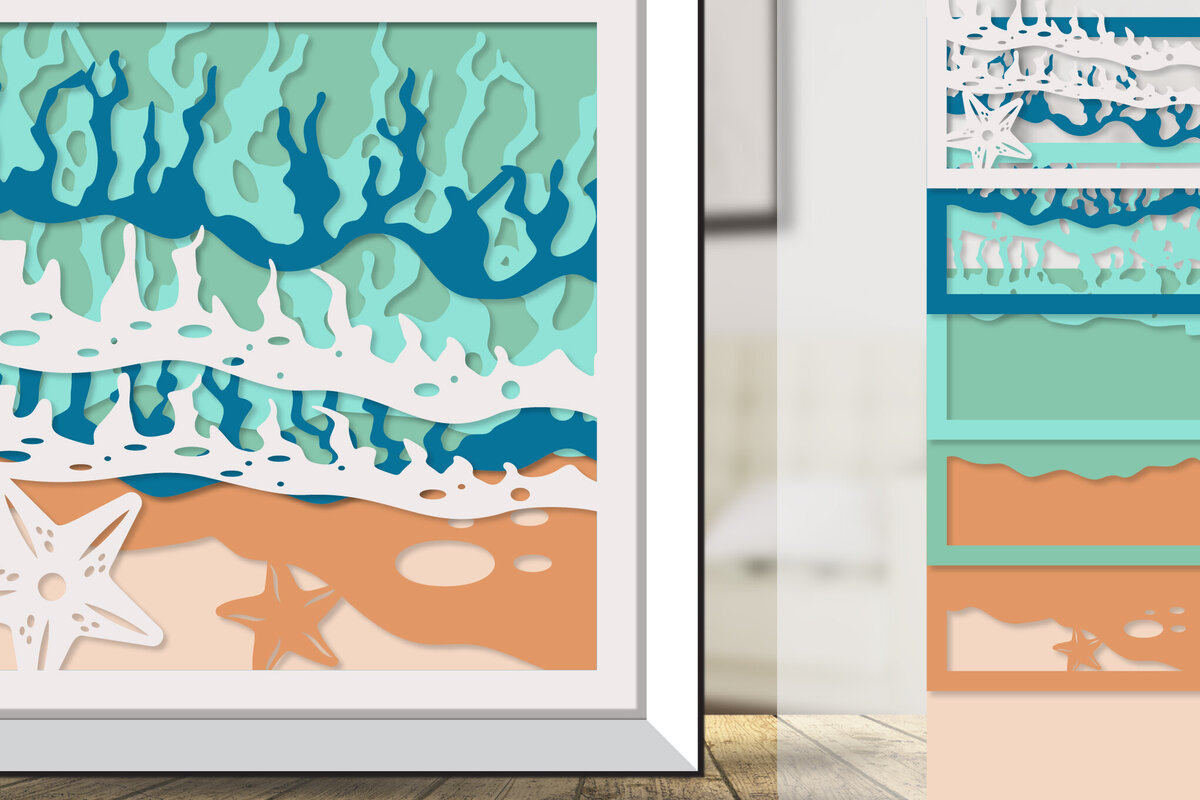 Σετ των 2 Intra απο ξύλο plywood 3mm-4mm πάχος – Sea Wave 3D Shadowbox Layered Δίασταση  20x20 cm INTRAFABR-122010705