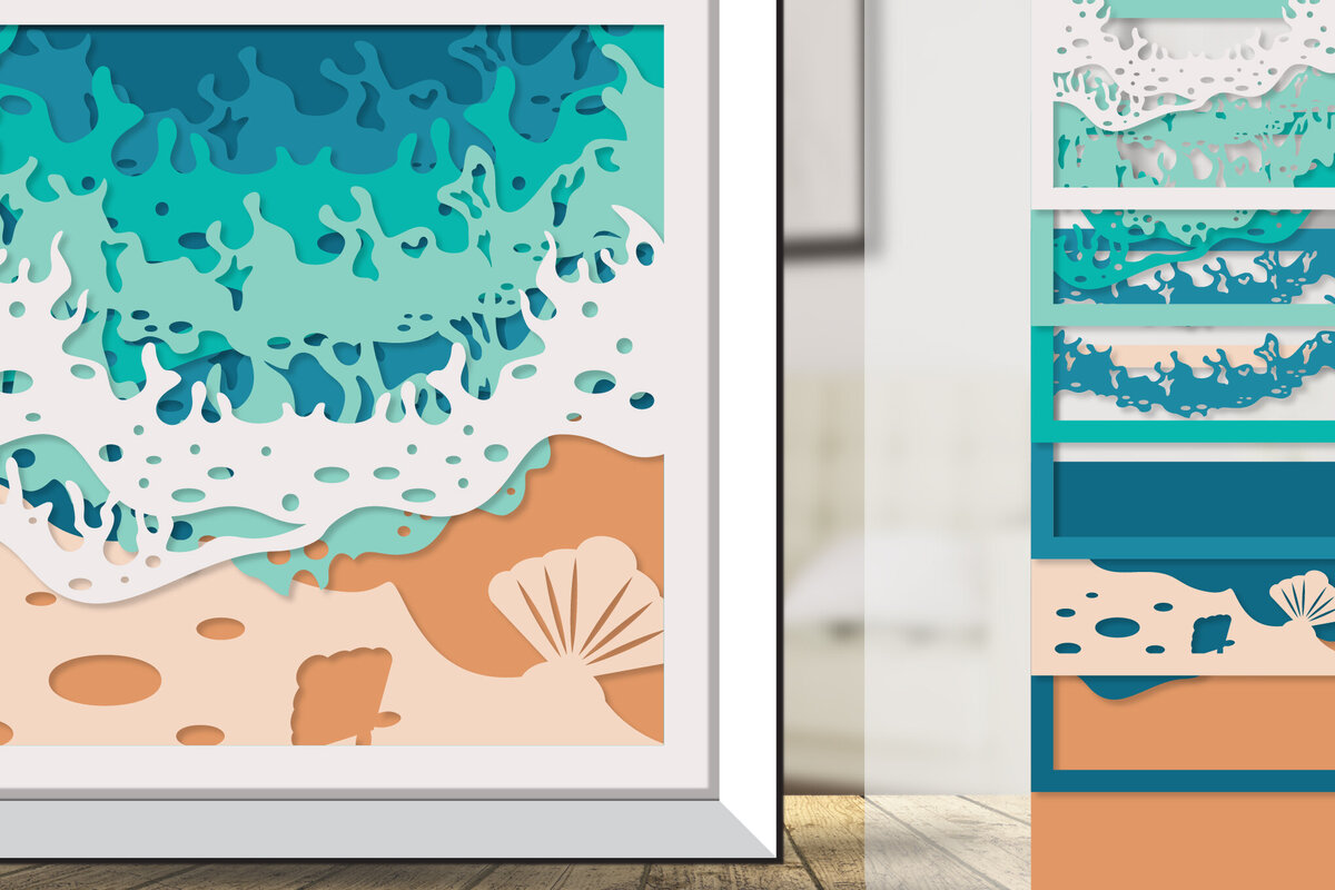 Σετ των 2 Intra απο ξύλο plywood 3mm-4mm πάχος – Sea Wave 3D Shadowbox Layered Δίασταση  20x20 cm INTRAFABR-122010711