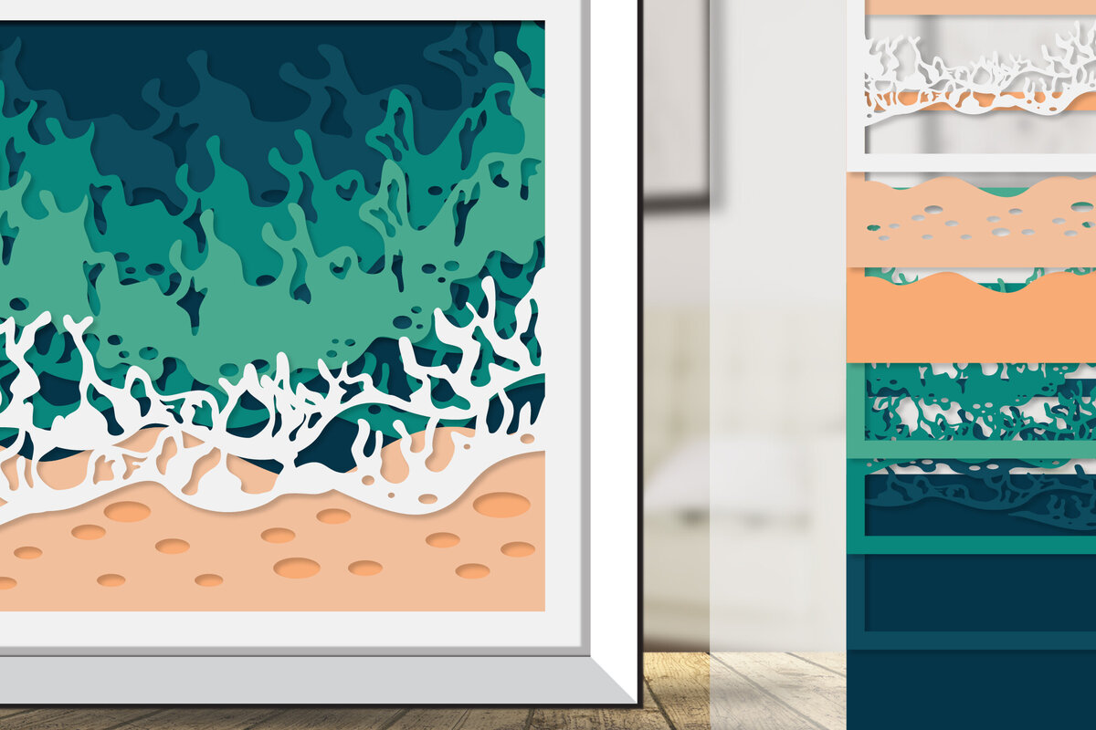 Σετ των 2 Intra απο ξύλο plywood 3mm-4mm πάχος – Sea Wave 3D Shadowbox Layered Δίασταση  20x20 cm INTRAFABR-122010722