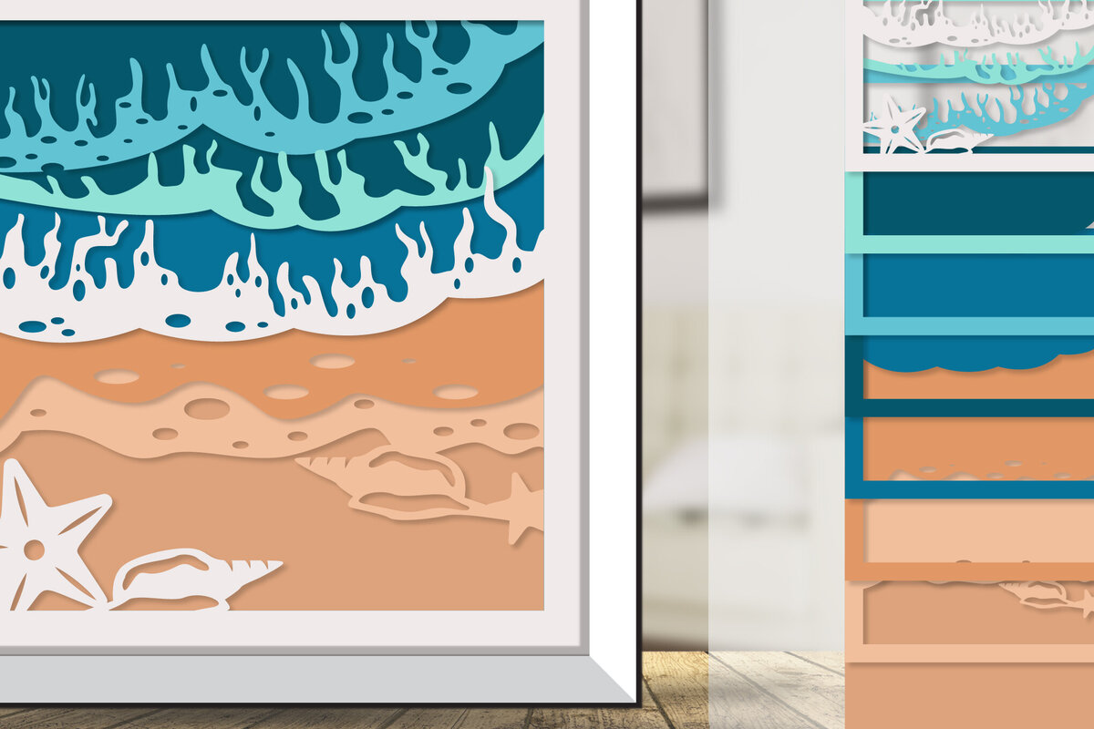 Σετ των 2 Intra απο ξύλο plywood 3mm-4mm πάχος – Sea Wave 3D Shadowbox Layered Δίασταση  20x20 cm INTRAFABR-122010702