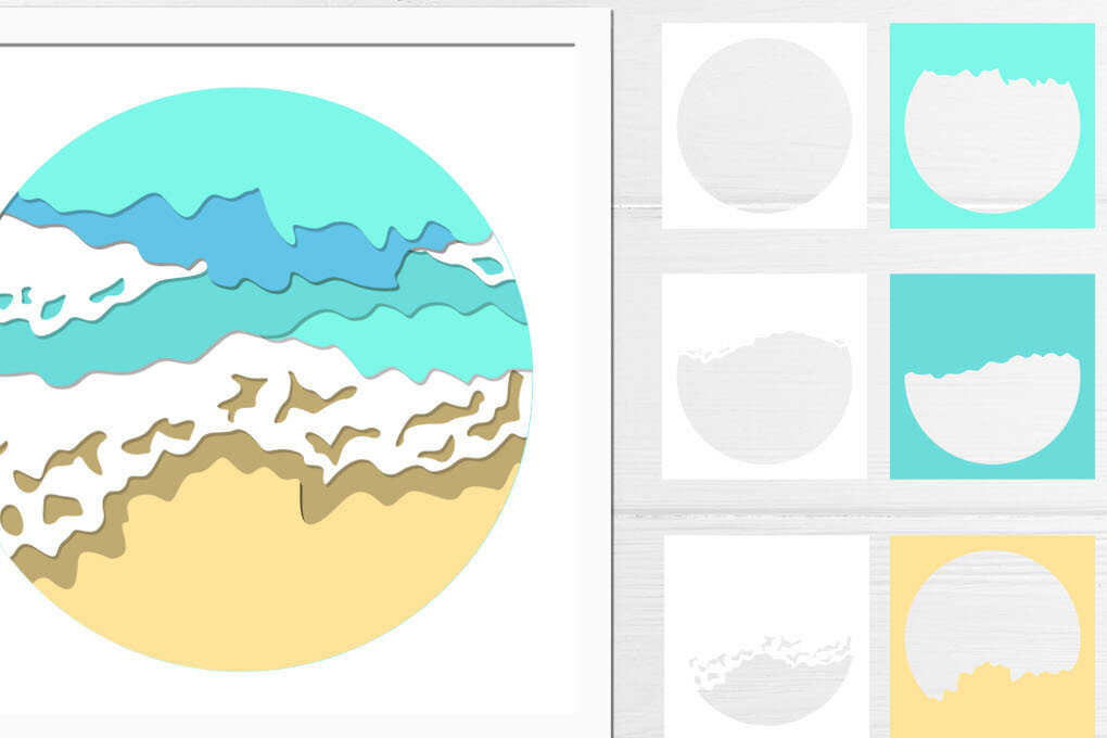 Σετ των 2 Intra απο ξύλο plywood 3mm-4mm πάχος – Sea Waves Shadow Box, Beach Layeres Δίασταση  20x20 cm INTRAFABR-68763979