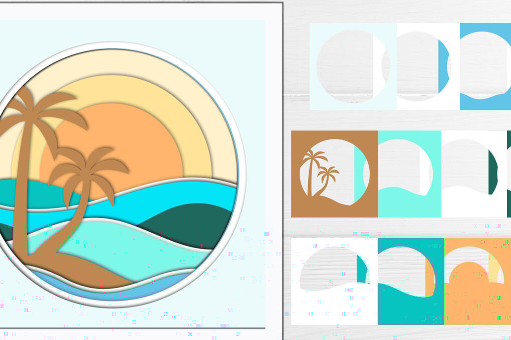 Σετ των 2 Intra απο ξύλο plywood 3mm-4mm πάχος – Sea Waves Shadow Box, πολυεπίπεδη κούπα Δίασταση  20x20 cm INTRAFABR-68234172