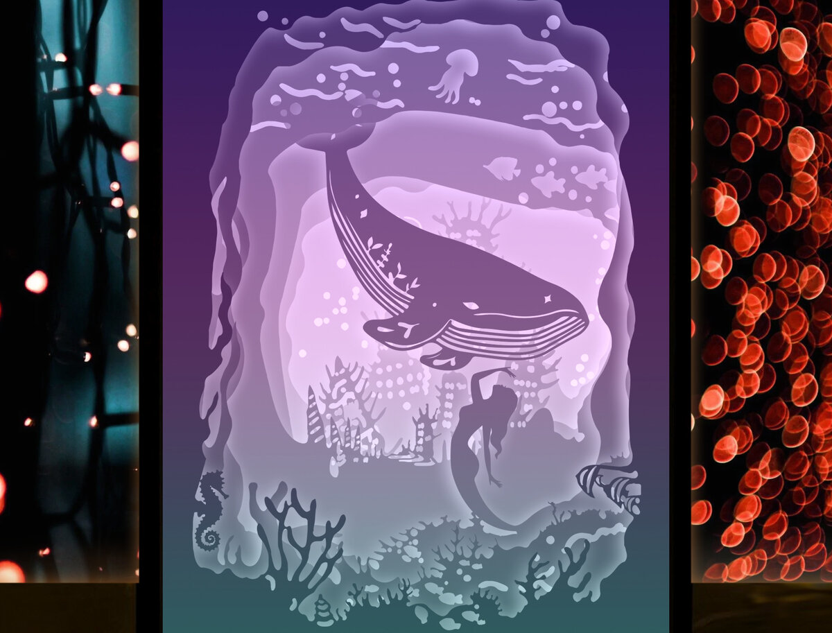 Σετ των 2 Intra απο ξύλο plywood 3mm-4mm πάχος – Πρότυπο Light Box Paper Cut για το βυθό της θάλασσας Δίασταση  20x20 cm INTRAFABR-27704316