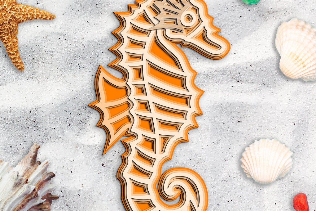Σετ των 2 Intra απο ξύλο plywood 3mm-4mm πάχος – Seahorse 3D Layered Gift House Décor Δίασταση  20x20 cm INTRAFABR-103575279