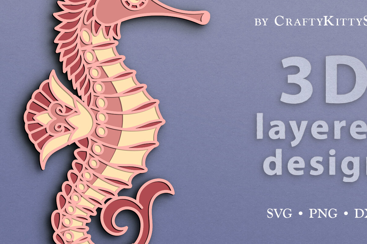 Σετ των 2 Intra απο ξύλο plywood 3mm-4mm πάχος – Αρχείο αποκοπής τρισδιάστατου επιπέδου Seahorse Δίασταση  20x20 cm INTRAFABR-67648954