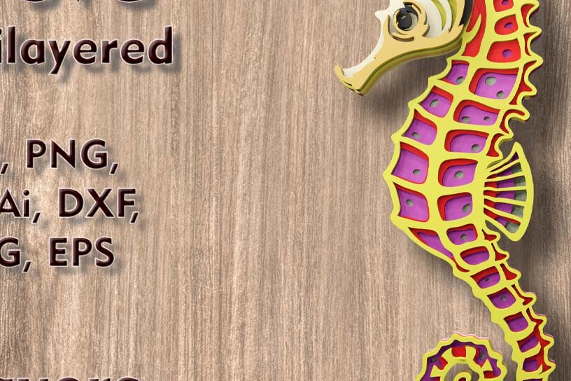 Σετ των 2 Intra απο ξύλο plywood 3mm-4mm πάχος – Seahorse 3D Multilayer Δίασταση  20x20 cm INTRAFABR-115688280