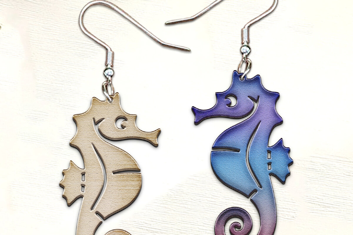 Σετ των 3 Intra απο ξύλο plywood 3mm-4mm πάχος – Σκουλαρίκια Ιππόκαμπος. Θαλάσσια ζώα Δίασταση  5x5 cm INTRAFABR-122493665