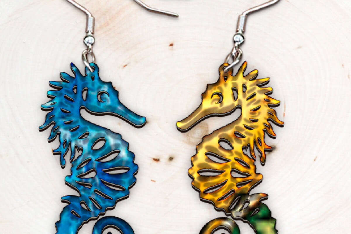 Σετ των 3 Intra απο ξύλο plywood 3mm-4mm πάχος – Σκουλαρίκια Ιππόκαμπος. Δίασταση  5x5 cm INTRAFABR-122535202