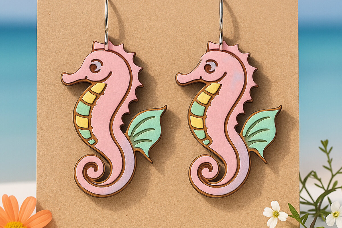 Σετ των 3 Intra απο ξύλο plywood 3mm-4mm πάχος – Seahorse Earrings Laser Art Δίασταση  5x5 cm INTRAFABR-123757348