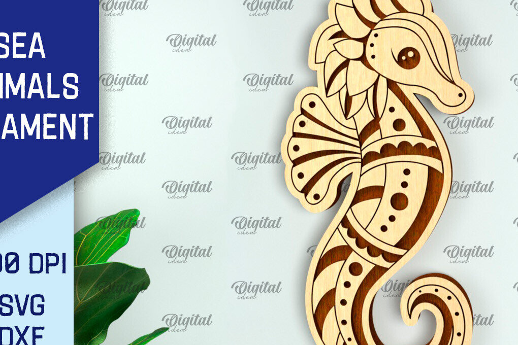 Σετ των 2 Intra απο ξύλο plywood 3mm-4mm πάχος – στολίδι Ιππόκαμπος Δίασταση  20x20 cm INTRAFABR-99132319