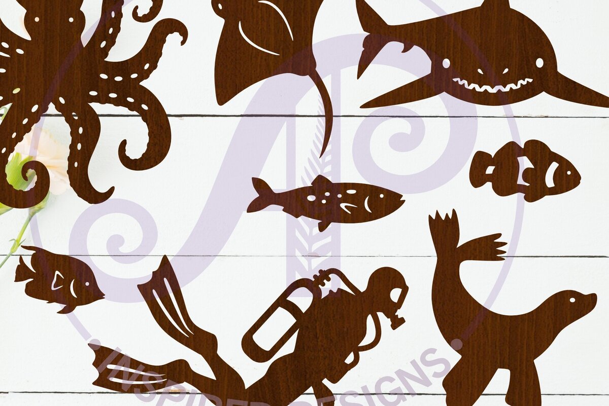 Σετ των 2 Intra απο ξύλο plywood 3mm-4mm πάχος – Sealife Cut out Design Set 2, Δίασταση  40x30 cm INTRAFABR-111771227