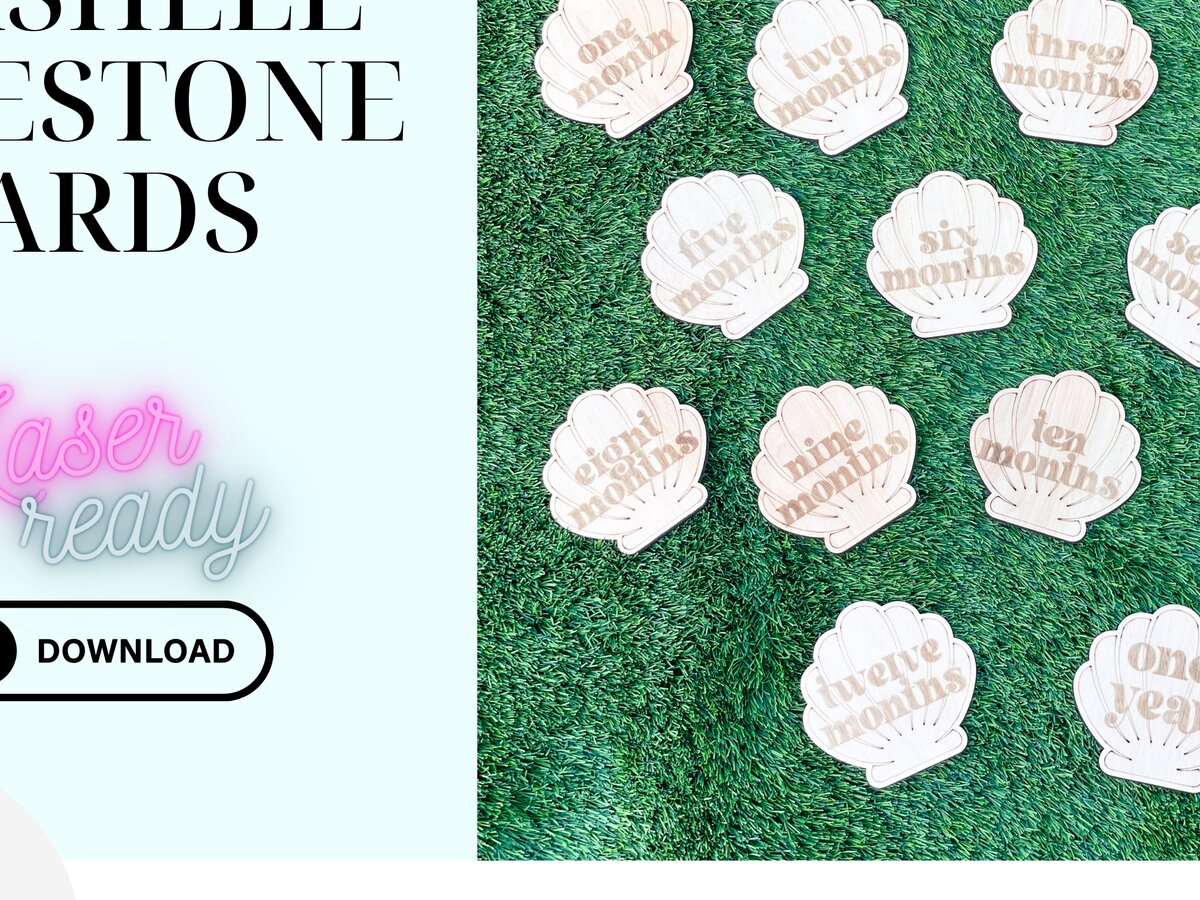 Σετ των 2 Intra απο ξύλο plywood 3mm-4mm πάχος – Seashell Baby Milestone Cards Cut Laser Δίασταση  20x20 cm INTRAFABR-115290463