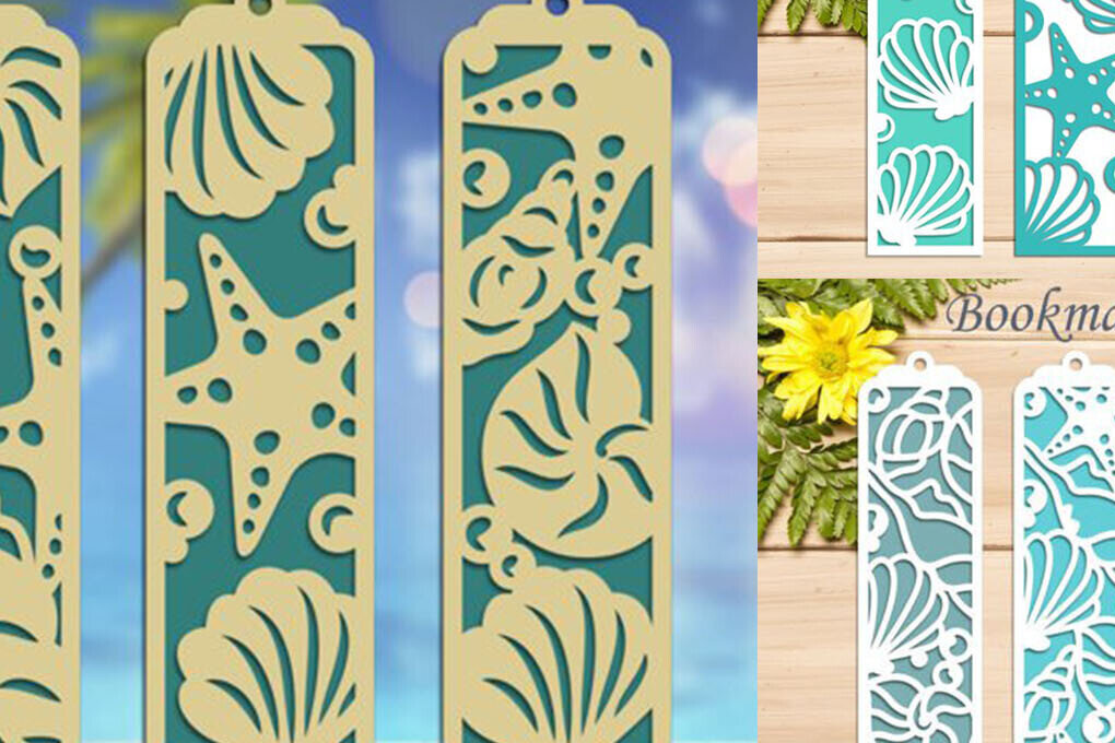 Σετ των 2 Intra απο ξύλο plywood 3mm-4mm πάχος – Σελιδοδείκτες Seashell, Summer Layered Δίασταση  20x20 cm INTRAFABR-116466178