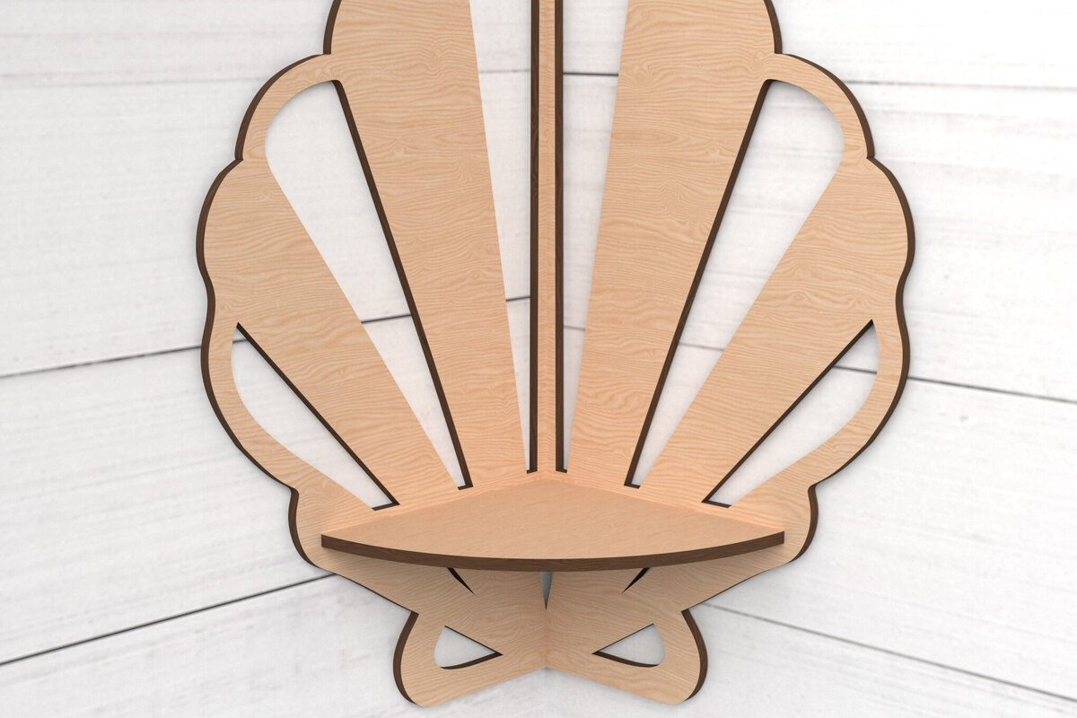 Σετ των 2 Intra απο ξύλο plywood 3mm-4mm πάχος – Γωνιακό ράφι Seashell Cut Laser Δίασταση  20x20 cm INTRAFABR-118731749