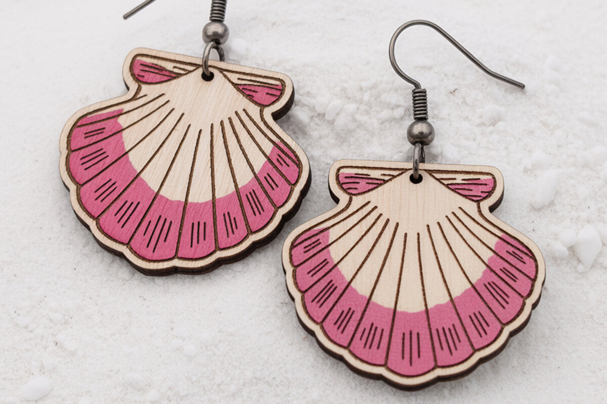 Σετ των 3 Intra απο ξύλο plywood 3mm-4mm πάχος – Σκουλαρίκια Seashell Cut Laser Δίασταση  5x5 cm INTRAFABR-121577084