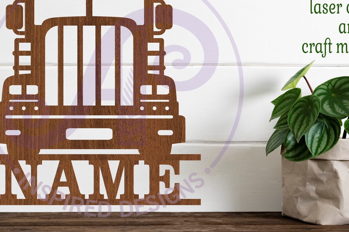 Σετ των 2 Intra απο ξύλο plywood 3mm-4mm πάχος – Αρχείο κοπής λέιζερ Name Semi Truck Δίασταση  20x20 cm INTRAFABR-102086579