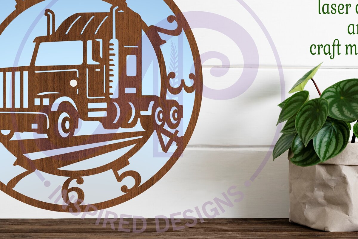 Intra απο ξύλο plywood 3mm-4mm πάχος – Αρχεία κοπής με λέιζερ ρολόι τοίχου Semi Truck Δίασταση  40x30 cm INTRAFABR-103073413