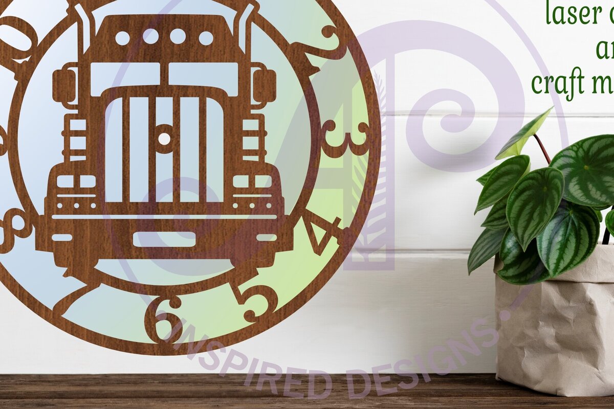 Σετ των 2 Intra απο ξύλο plywood 3mm-4mm πάχος – Αρχεία κοπής με λέιζερ ρολόι τοίχου Semi Truck Δίασταση  40x30 cm INTRAFABR-101057300