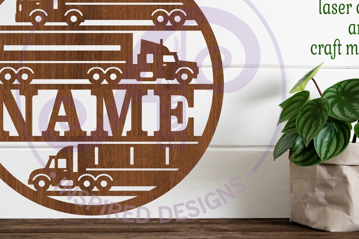 Σετ των 2 Intra απο ξύλο plywood 3mm-4mm πάχος – Σημάδι ονόματος Semi Trucks Laser Δίασταση  20x20 cm INTRAFABR-101136940