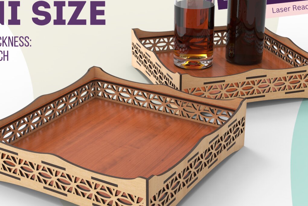 Σετ των 2 Intra απο ξύλο plywood 3mm-4mm πάχος – Δίσκος σερβιρίσματος, Αρχείο κοπής με λέιζερ, Glowforge Δίασταση  20x20 cm INTRAFABR-90859494