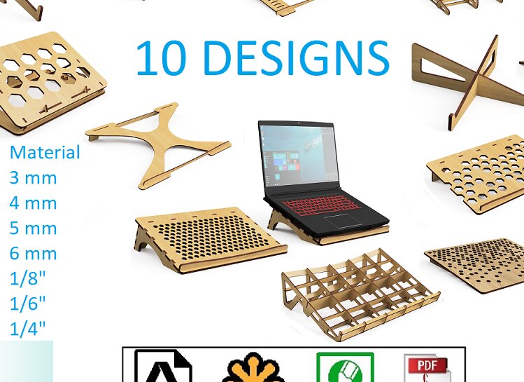 Σετ των 2 Intra απο ξύλο plywood 3mm-4mm πάχος – Σετ 10 Μοτίβο βάσης Laptop Cut Laser Δίασταση  20x20 cm INTRAFABR-91907471