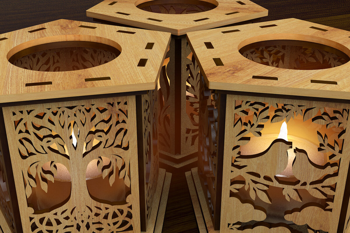 Σετ των 2 Intra απο ξύλο plywood 3mm-4mm πάχος – Σετ 3 Κηροπήγια Δίασταση  20x20 cm INTRAFABR-108890513